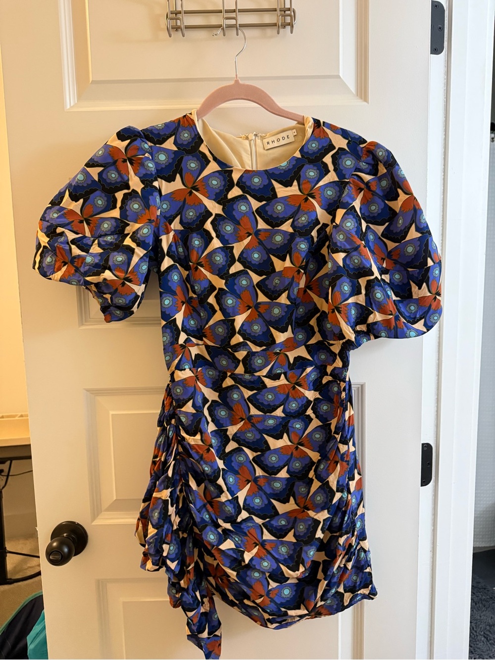 Rhode Blue & Orange Butterfly Print Puff Sleeve Dress